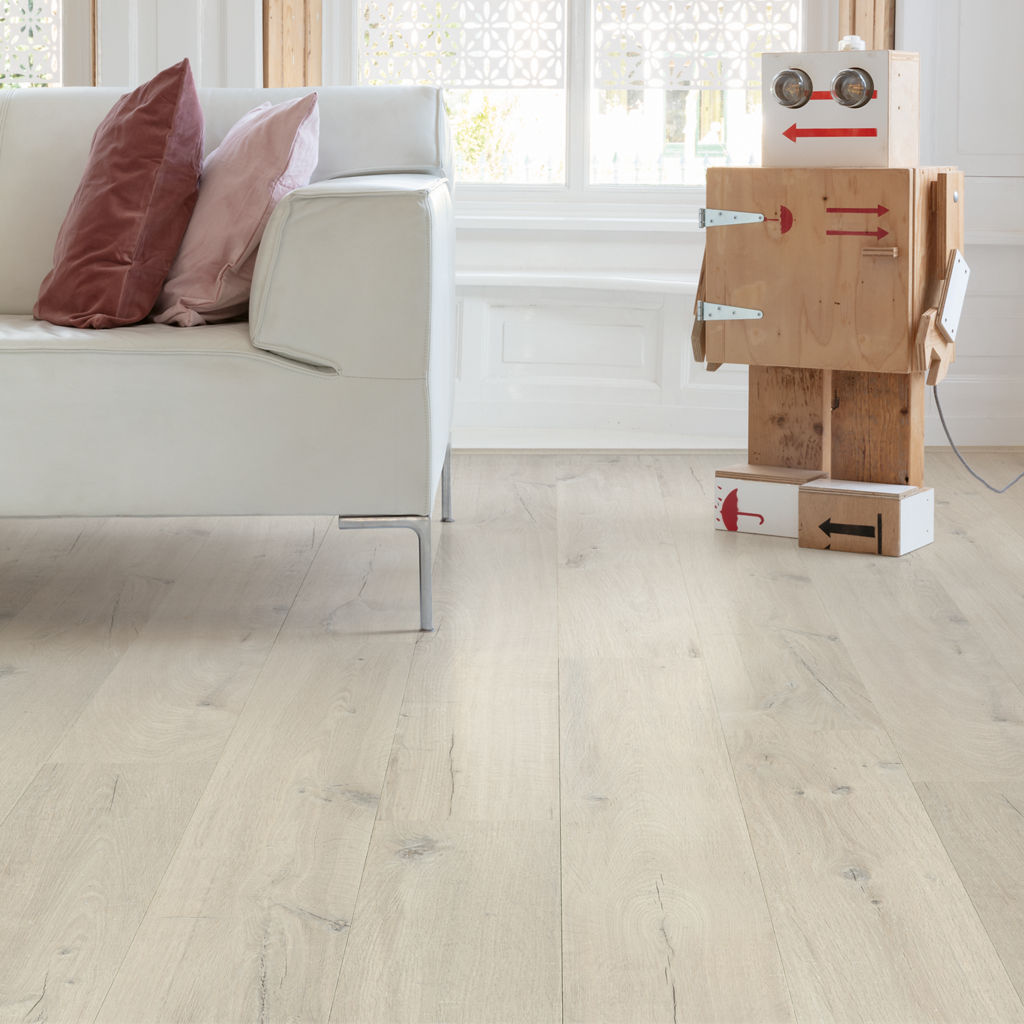 Pavimento Vinilico in SPC Quick-Step Bloom 5+1 | Rovere cotone bianco blush  – SKU AVMPU40200